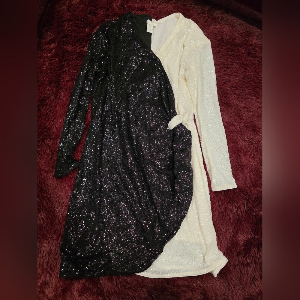 H&M Black and White Sequin Long Sleeve Dress